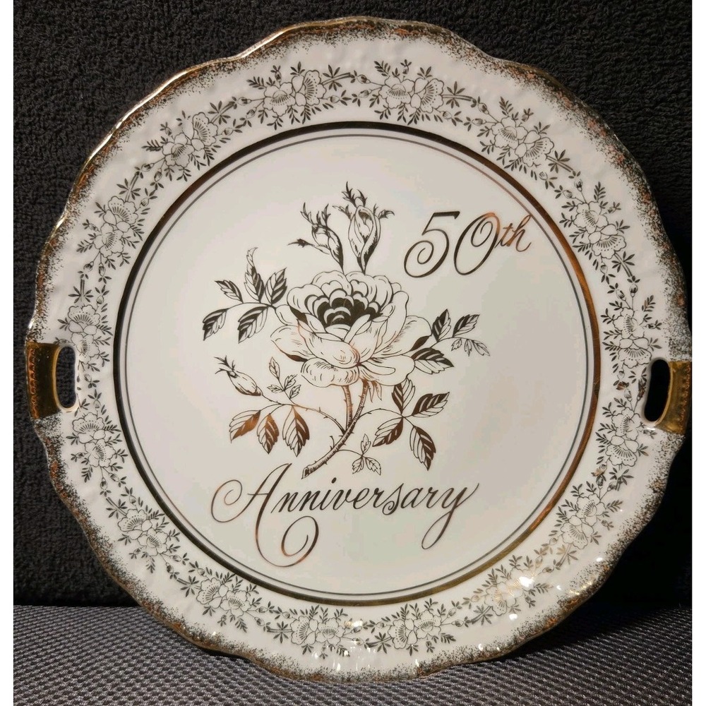 Norcrest Fine China 50th Anniversary Handled Plate 9 In Diameter White With Gold